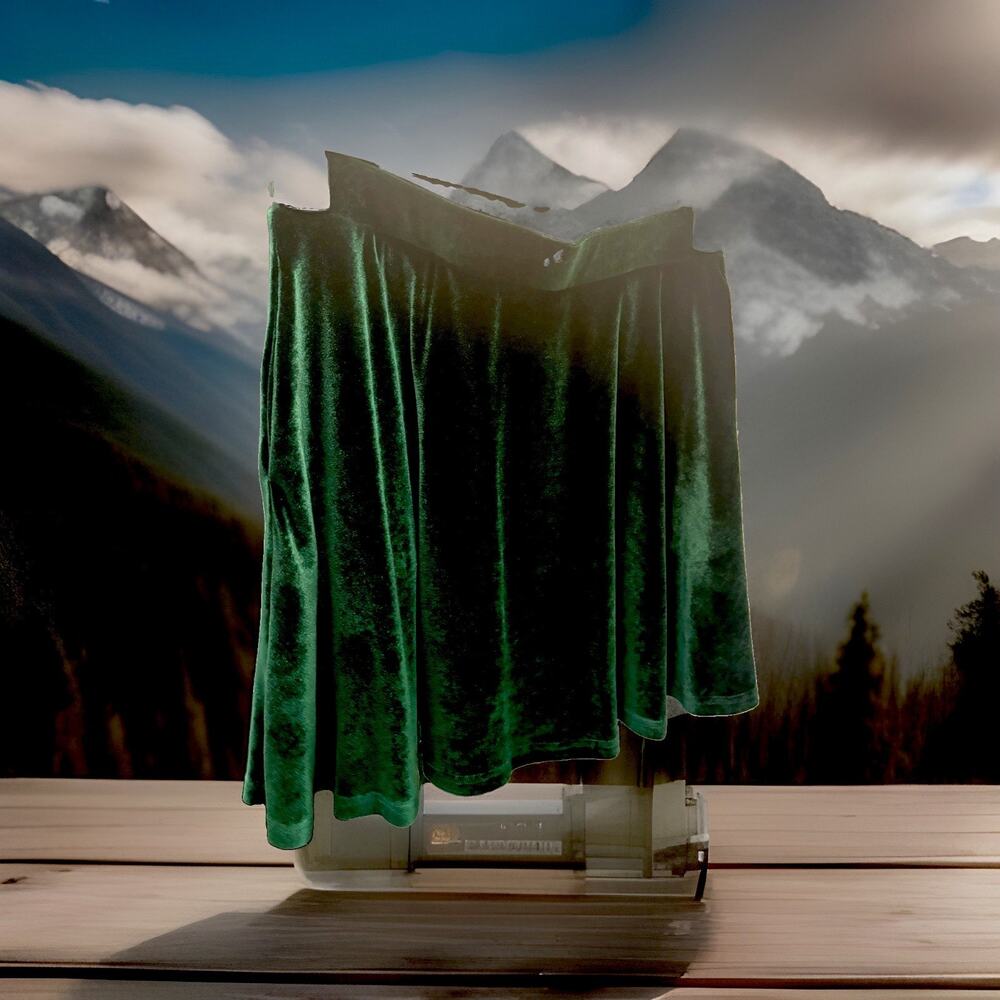 Velvet Green Skirt A Line Pockets Holiday Cocktail Party Fall Winter Women’s M